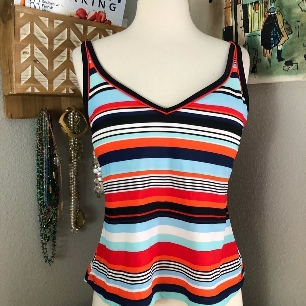 SOUTH POINT Swimsuit Tankini Top Women's size M Blue Red & White Built in Bra